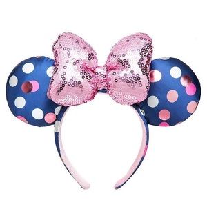*SOLD* Blue Polka Dot Minnie Mouse Ears with Pink